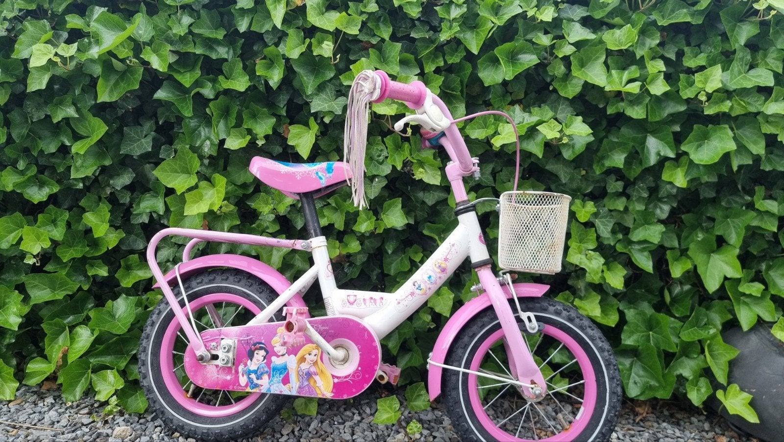 Prinsessenfiets kinderfiets 12 inch Disney mandje zijwielen, Terugtraprem, Zijwieltjes, Ophalen of Verzenden, Minder dan 16 inch