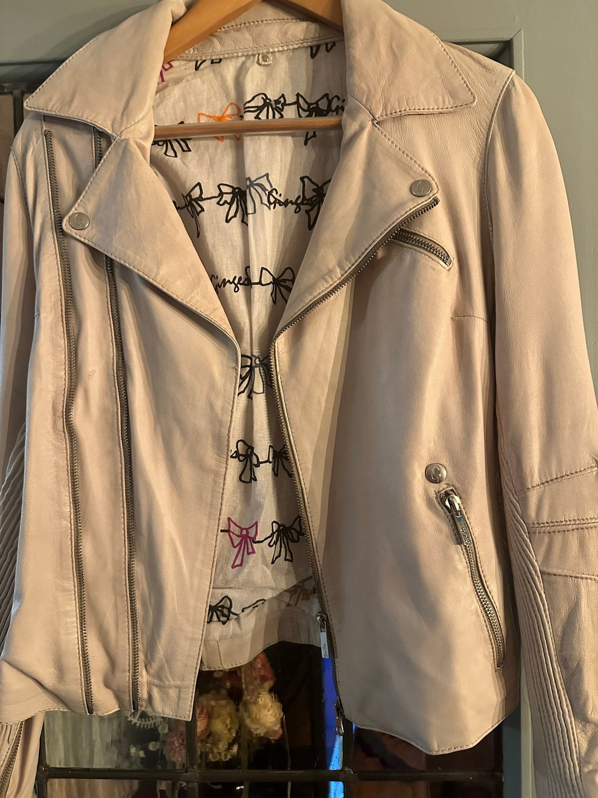 Leren Bikerjack van Schapenleer - XS, Kleding | Dames, Ophalen of Verzenden, Zo goed als nieuw, Maat 34 (XS) of kleiner, Beige