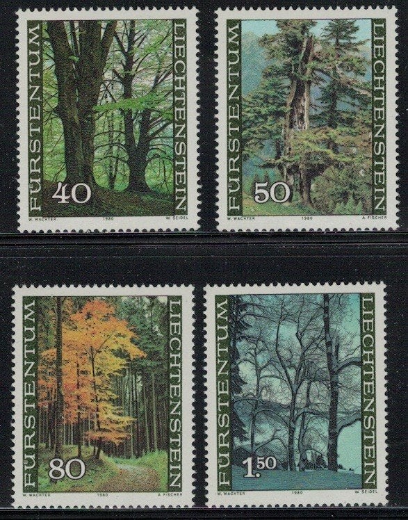 S442 Liechtenstein 757/60 postfris Bomen, Verzenden, Postfris, Dier of Natuur