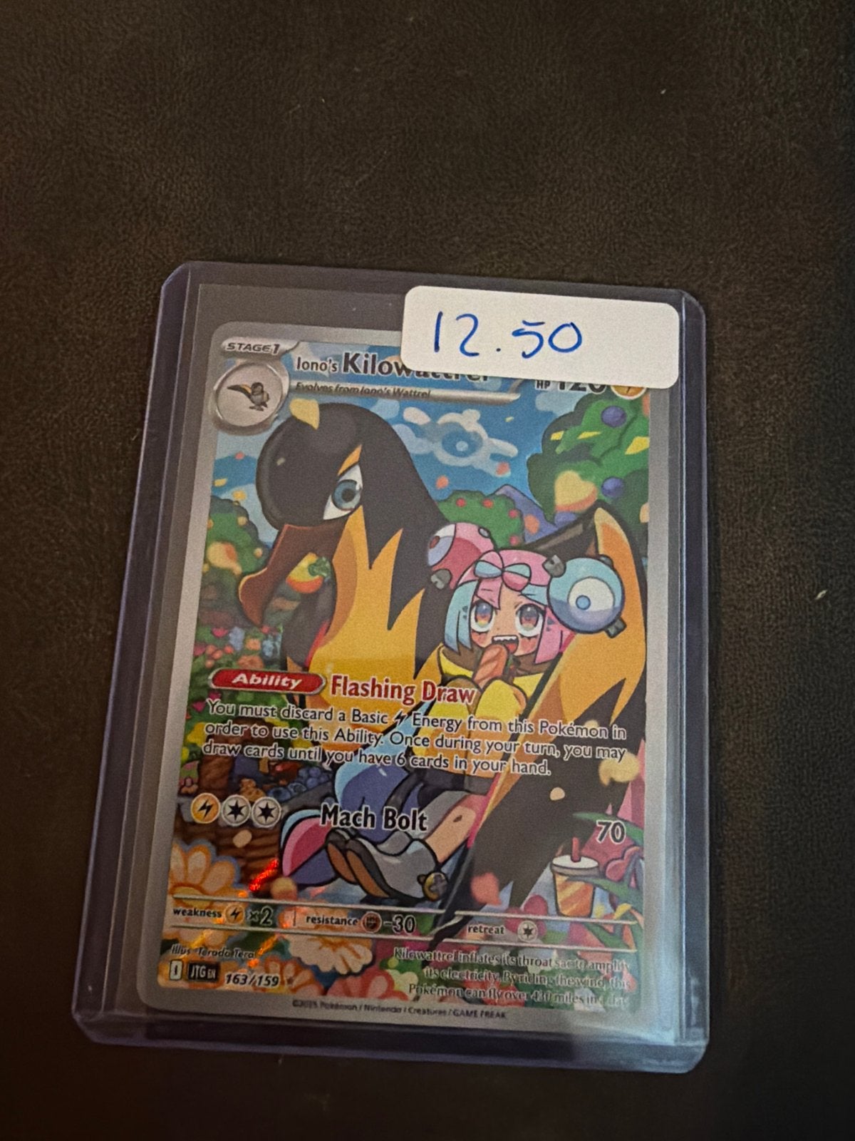 Iono's Kilowattrel Pokémon Kaart - Zeldzaam en Glanzend, Ophalen of Verzenden, Zo goed als nieuw, Losse kaart, Foil