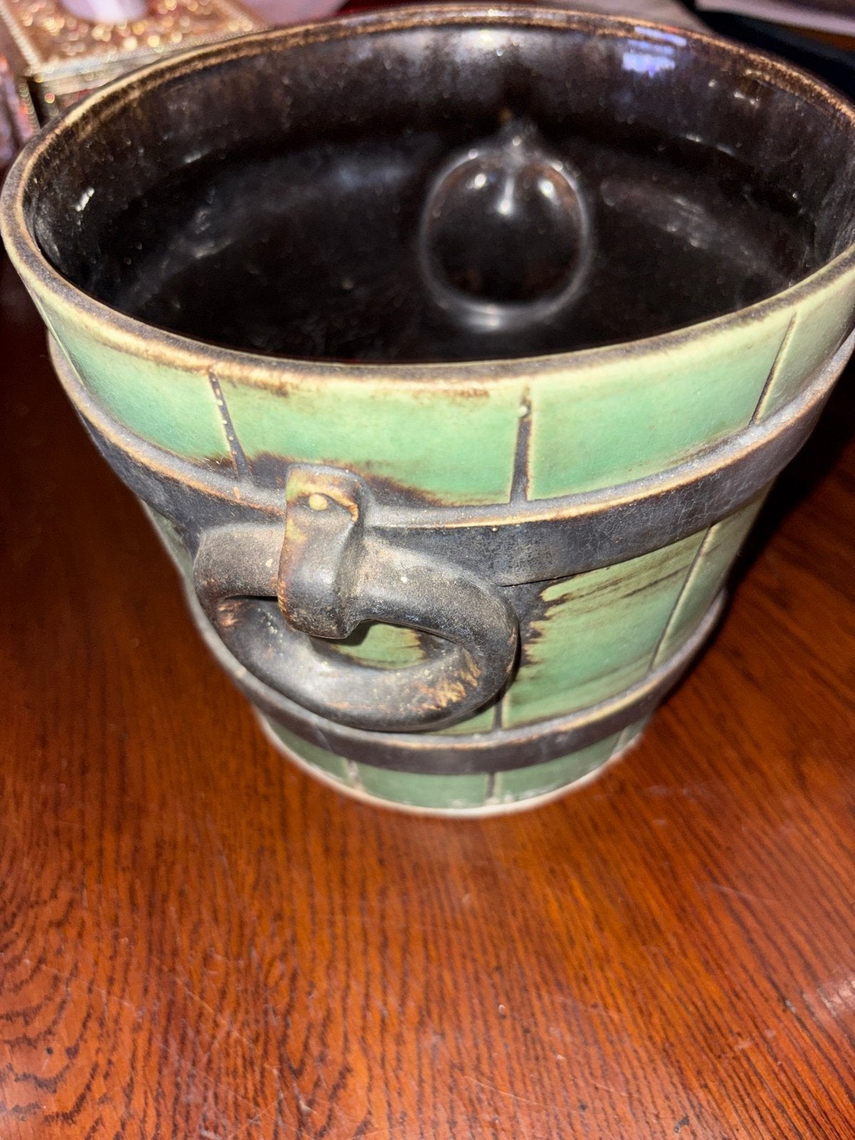 Vintage Aardewerk Bloempot/Kruidenpot - Groen/Zwart, Antiek en Kunst, Ophalen