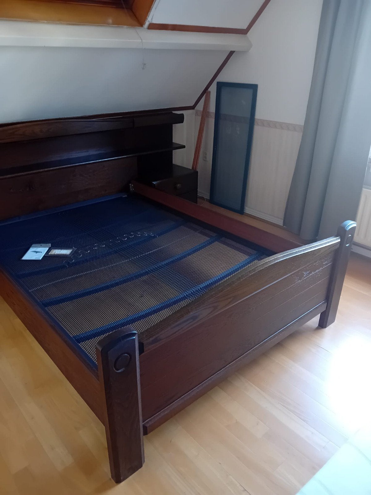 GRATIS tweepersoonsbed donker eiken, Ophalen, Gebruikt, Tweepersoons, 140 cm