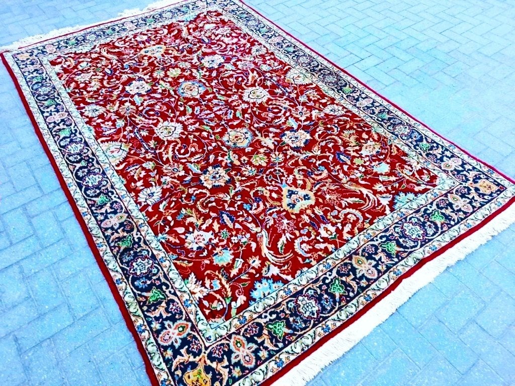 Mooi handgeknoopt Perzische tapijt (Isfahan) 300 x 200 cm, Ophalen, Crème, 200 cm of meer, Zo goed als nieuw
