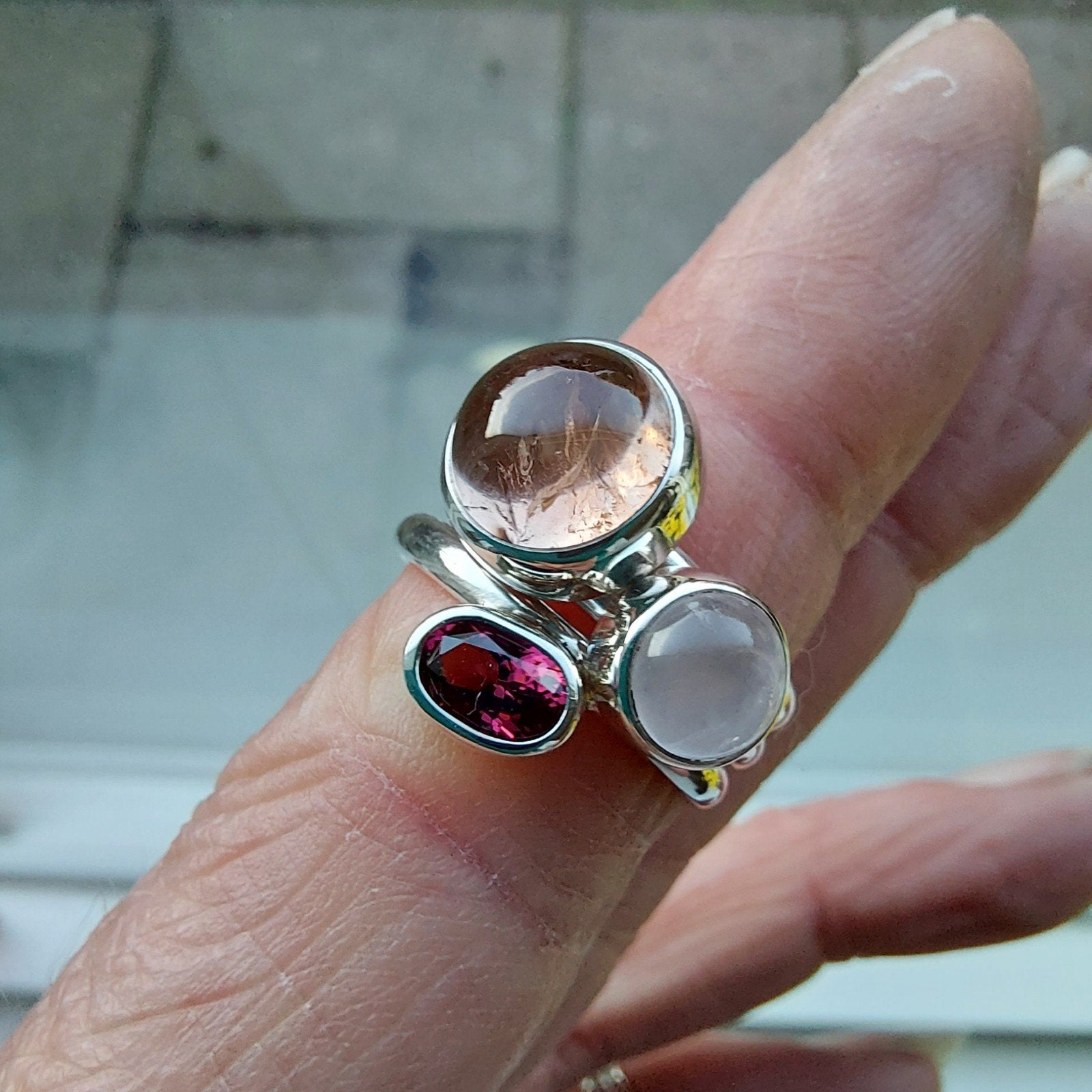 Mooie nwe.zilv. ring-Toermalijn,Rozenkwarts,Rhodoliet mt17,5, Sieraden, Tassen en Uiterlijk, Ringen, Nieuw, Ophalen of Verzenden