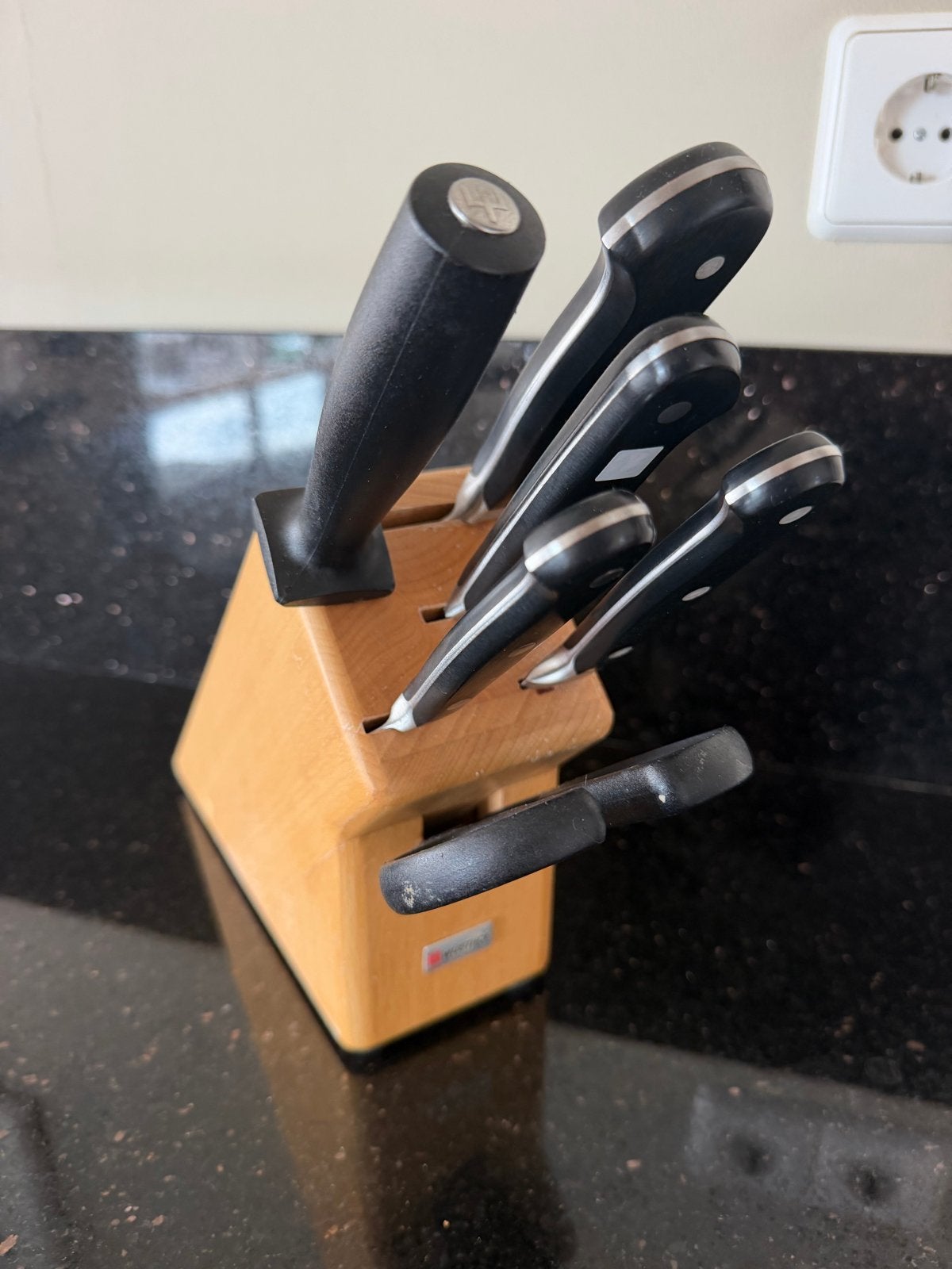 Wüsthof messenblok met messen en schaar, Hout, Ophalen of Verzenden, Overige typen, Gebruikt