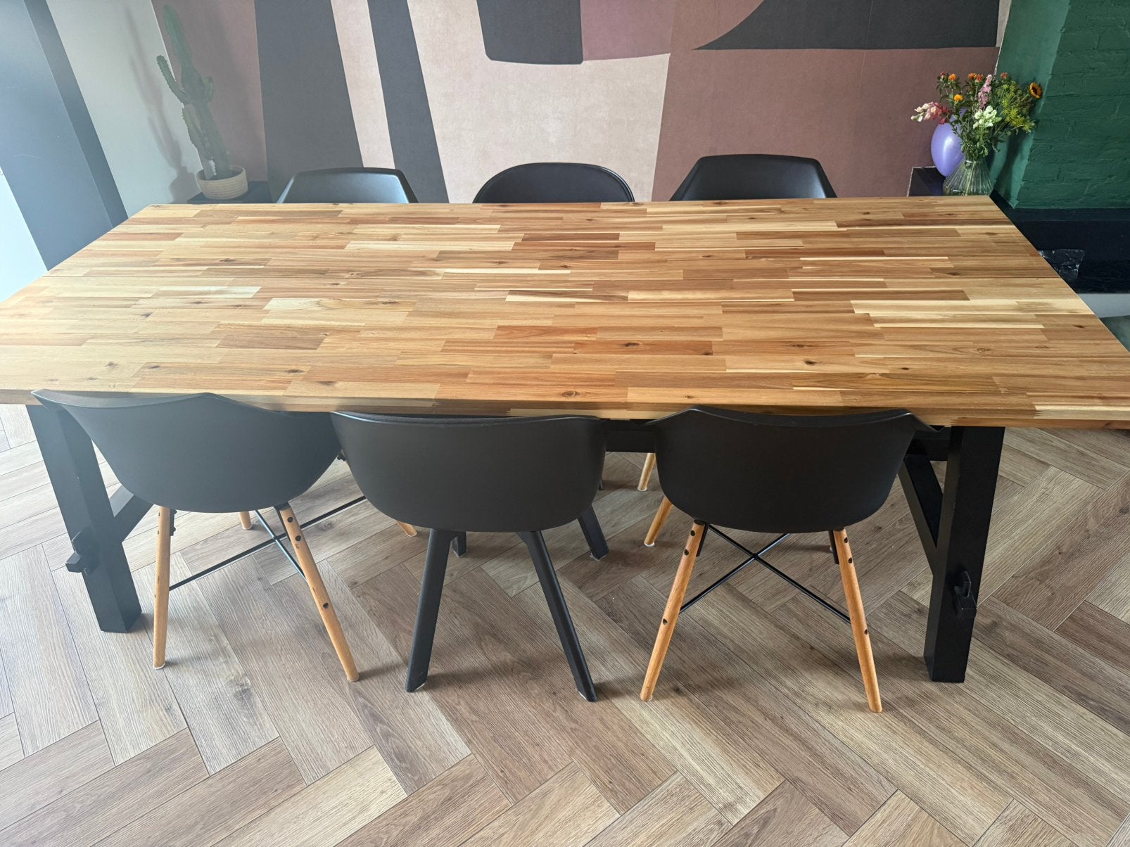 Eettafel met 6 stoelen 235x100, Ophalen, Zo goed als nieuw, Rechthoekig, 50 tot 100 cm