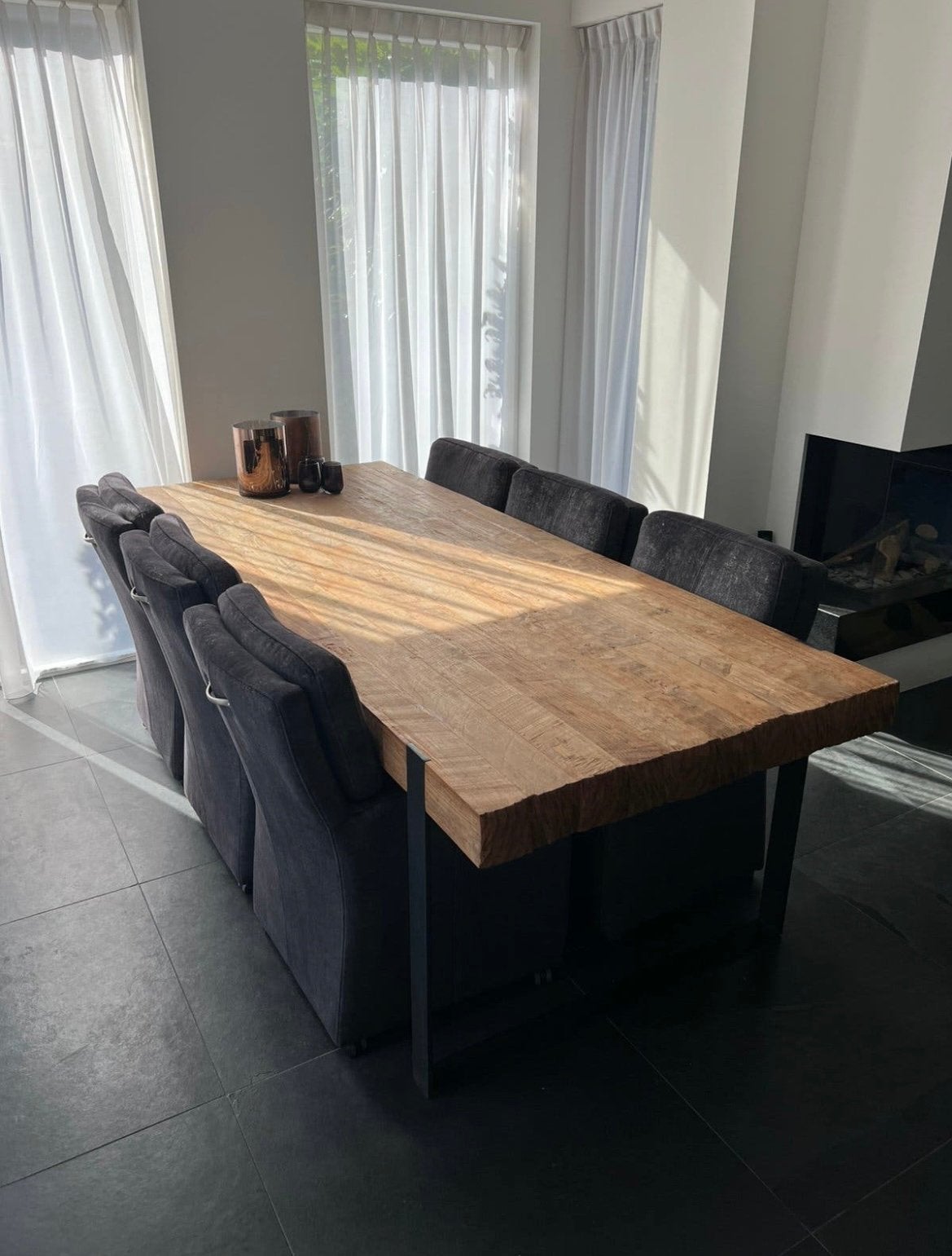 Designer eettafel robuust hout, Ophalen, 200 cm of meer, 50 tot 100 cm, Zo goed als nieuw