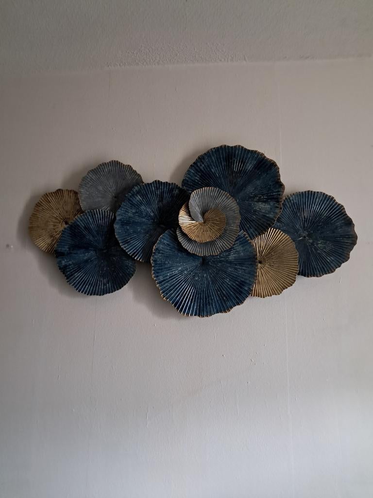 Metalen wanddecoratie - Blauw en Goud, Huis en Inrichting, Woonaccessoires | Wanddecoraties, Metaal, Decoratieobject, Ophalen of Verzenden