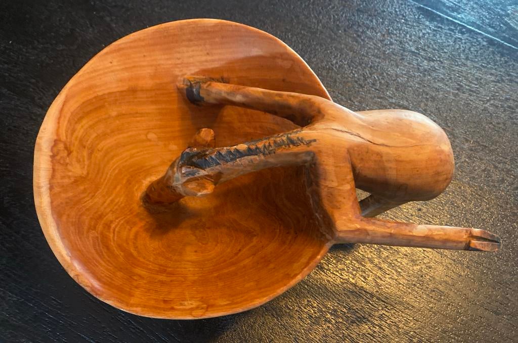 Houten handbewekte schaal met giraf, Ophalen of Verzenden