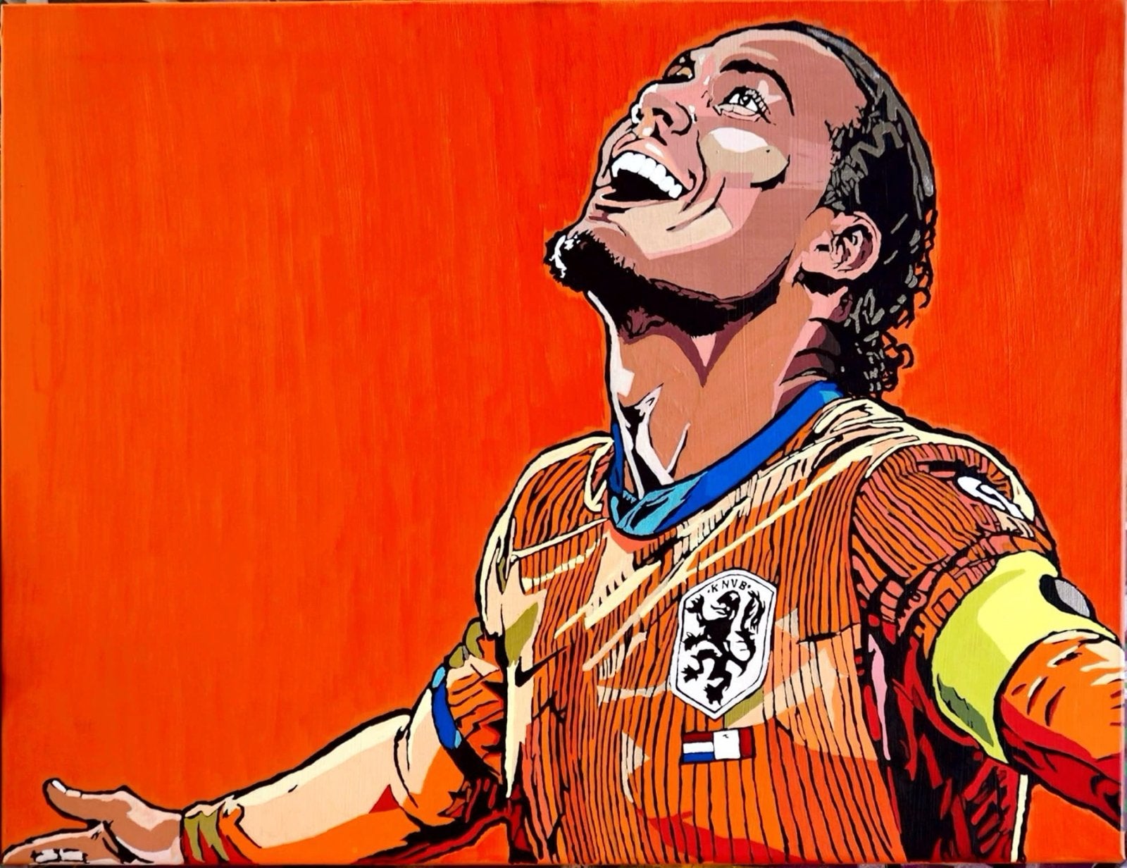 Pop Art Portret Virgil van Dijk - Handgeschilderd, Antiek en Kunst, Kunst | Schilderijen | Modern, Ophalen, Acrylverf, Handgeschilderd