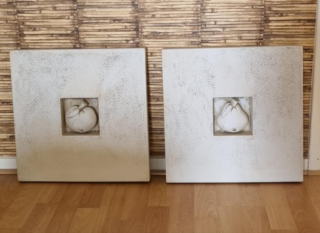 Set van 2 wanddecoraties  van beton met fruitmotief, Huis en Inrichting, Woonaccessoires | Wanddecoraties, Gebruikt, Composieten