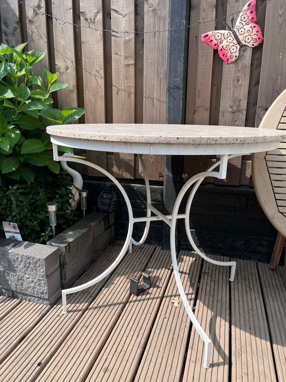 Tuintafel met marmeren blad en ijzeren poten, Tuin en Terras, Tuintafels, Ophalen, Gebruikt, Rond, Metaal