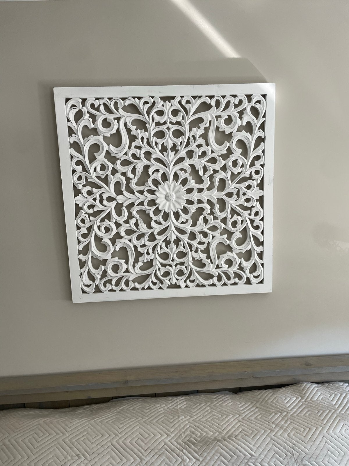 Wandpaneel Houtsnijwerk 90x90 cm - Wit, Ophalen, Houtsnijwerk, 50 - 100 cm, Handgemaakt