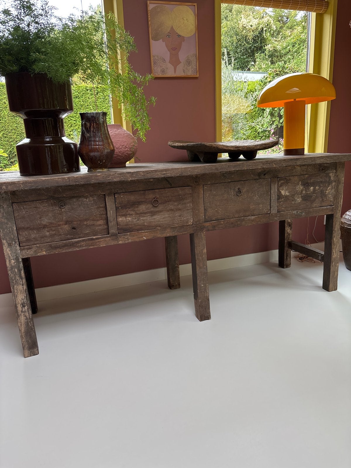 Rustieke houten sidetable met lades, Antiek en Kunst, Ophalen