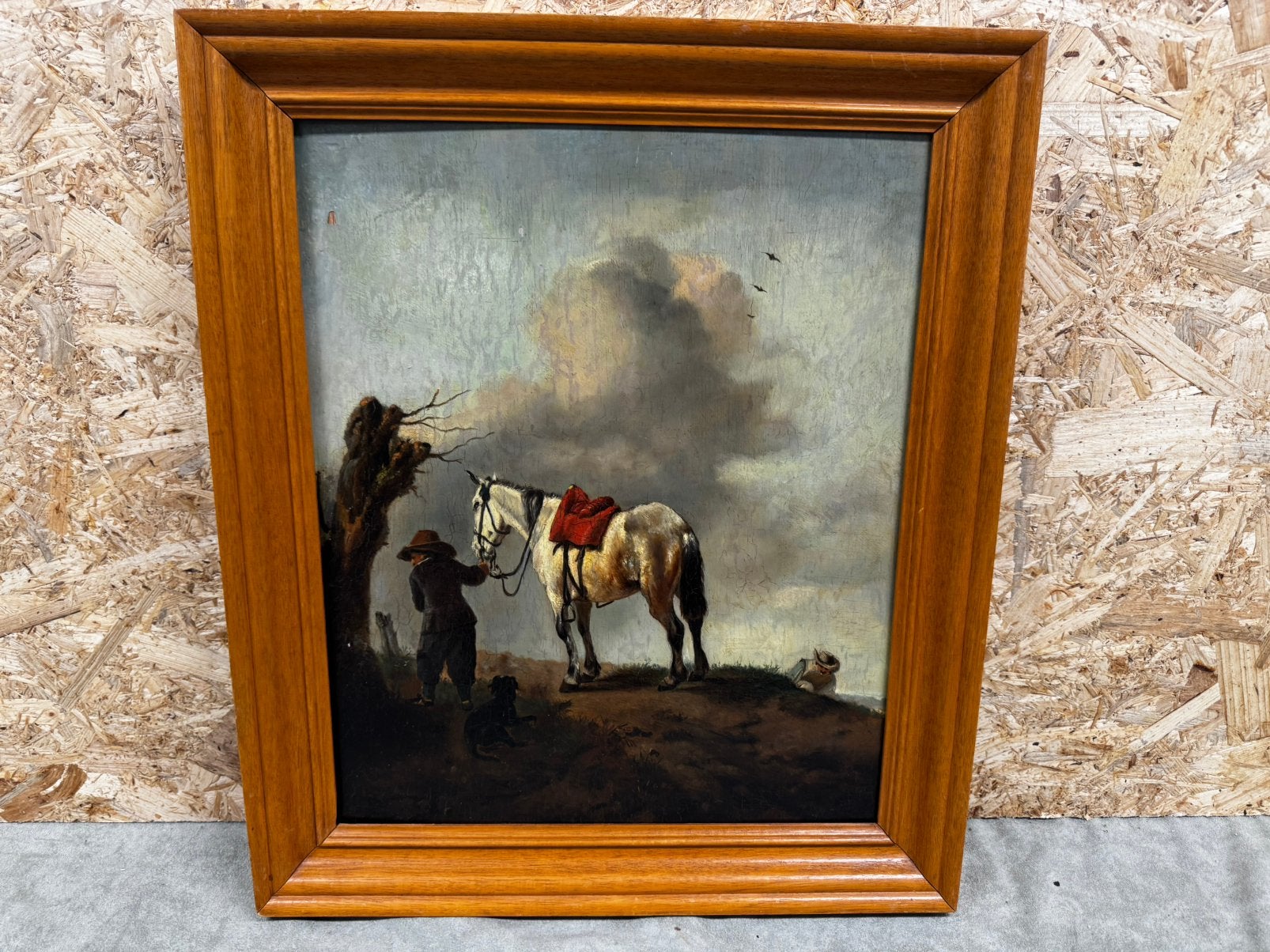 Schilderij 19e eeuw J.W. van Lohuizen Paard en reiziger, Ophalen of Verzenden