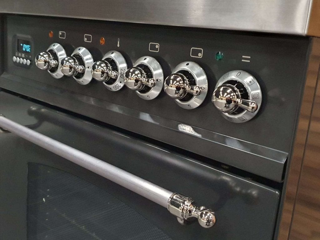 Luxe Boretti Fornuis 60cm antraciet + rvs 1 oven 4 pits, Niet ingevuld, Niet ingevuld, Zo goed als nieuw, Energieklasse A of zuiniger