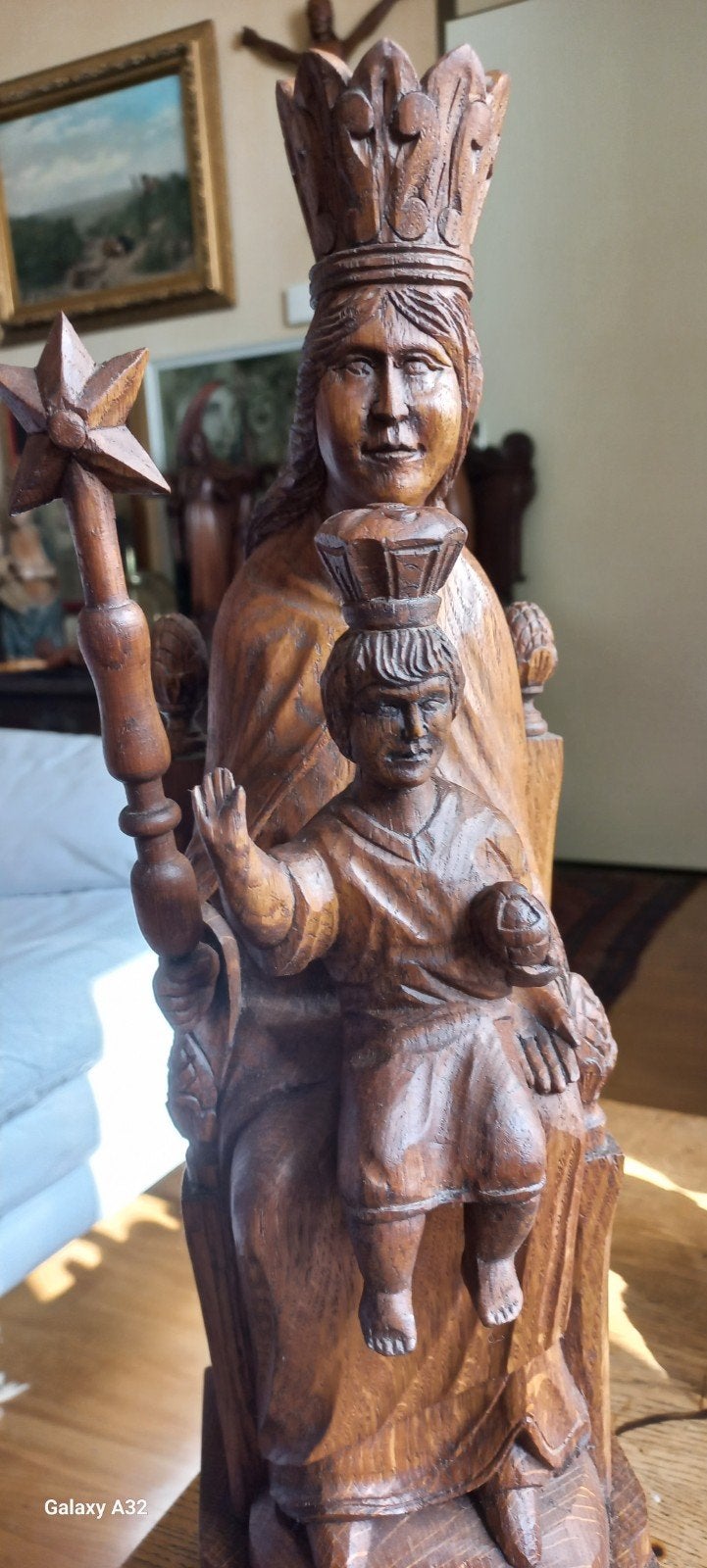 Eiken Madonna met Kind op Troon - Volkskunst., Ophalen of Verzenden