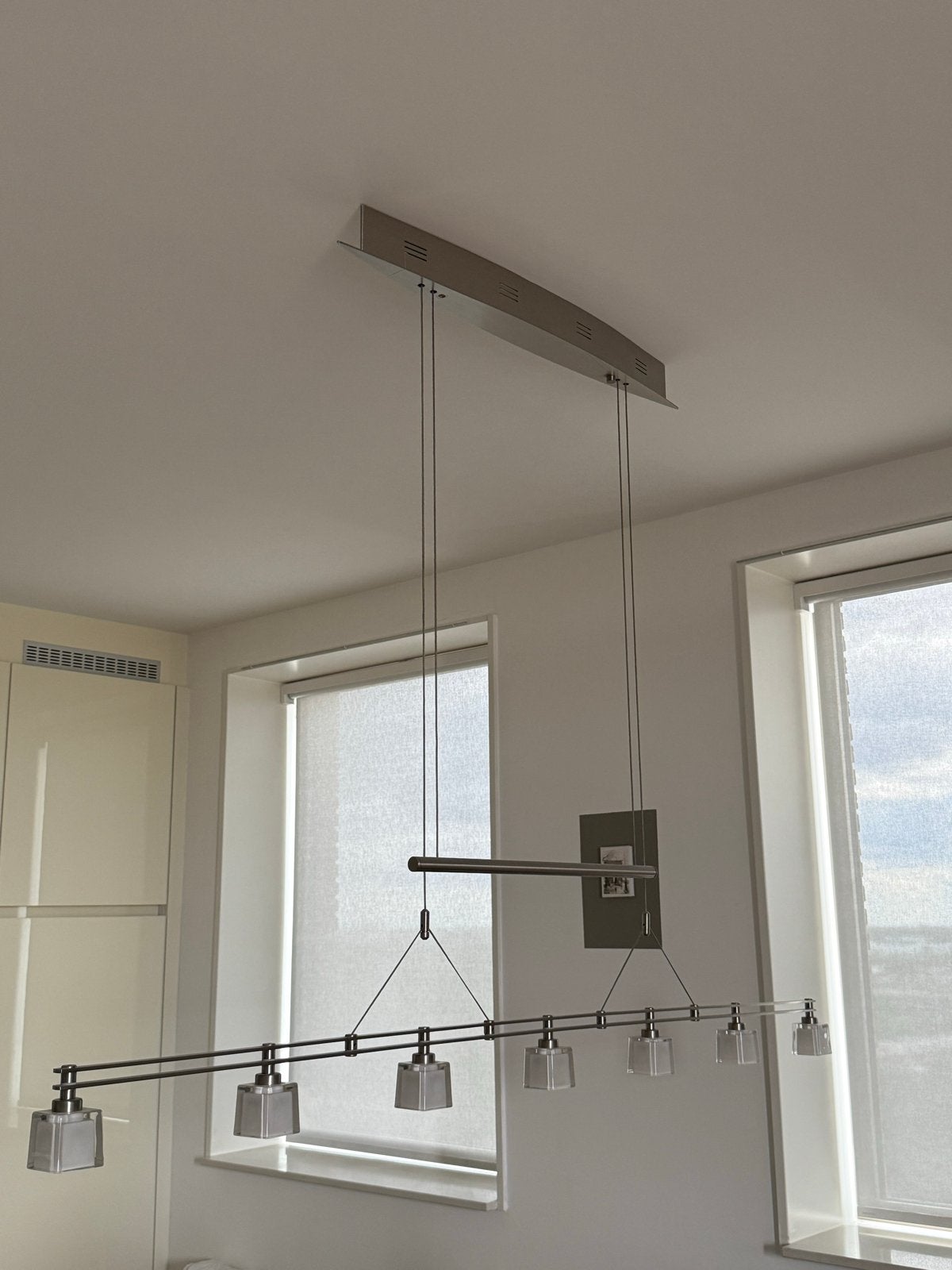 Moderne hanglamp met 7 spots, verstelbaar, Ophalen, Zo goed als nieuw, Metaal, Overige fittingen