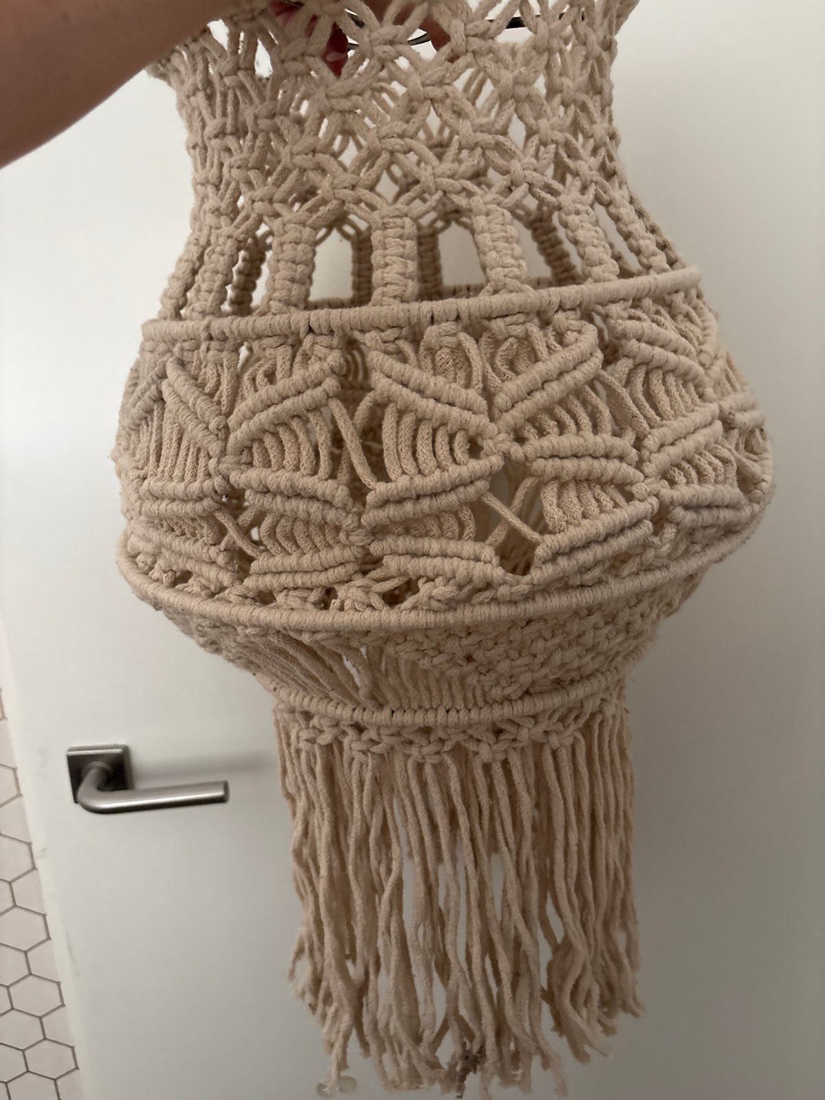 Nieuwe macramé hanglamp - nooit gebruikt, Ophalen, Nieuw, Textiel, E27 (groot)