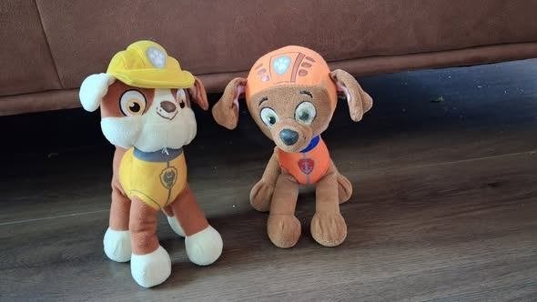 Paw Patrol knuffels Rubble en Rocky, Ophalen, Hond, Zo goed als nieuw, Wasbaar