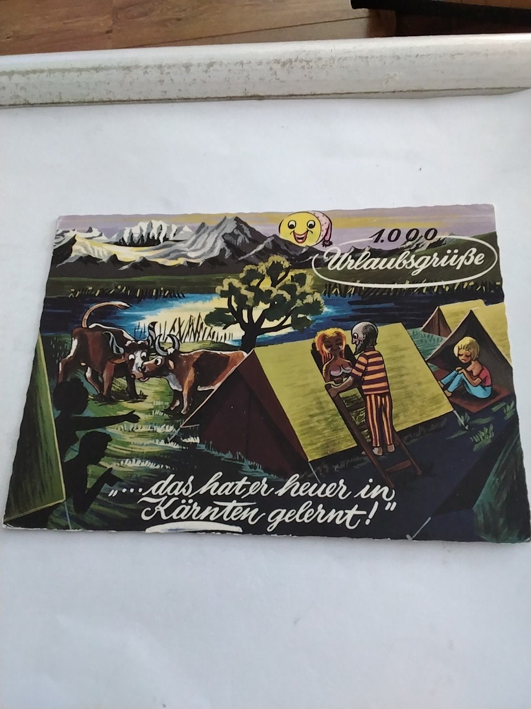 Oude ansichtkaart Oostenrijkse Alpen met campingtafereel, Ophalen of Verzenden, 1960 tot 1980, Gelopen
