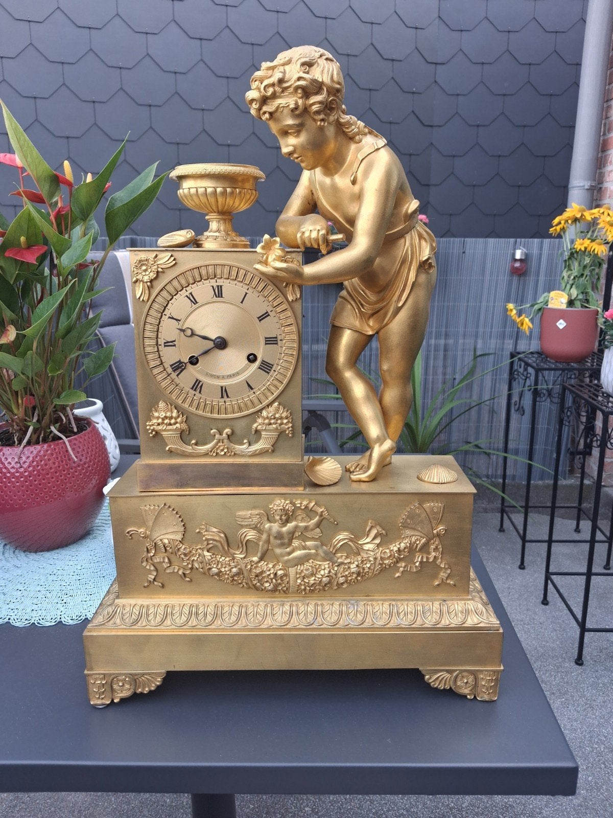 brons vuurvergulde empire pendule, Antiek en Kunst, Antiek | Klokken, Ophalen