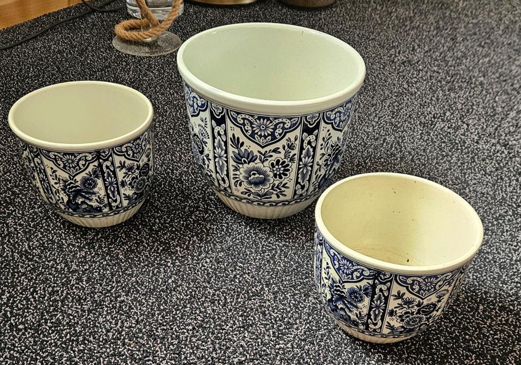 Set van 3 Boch Delfts bloempotten - Delfts blauw, Ophalen of Verzenden