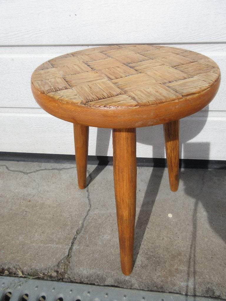 Vintage houten tafeltje plantentafel met geweven bamboe blad, Ophalen of Verzenden, Overige typen
