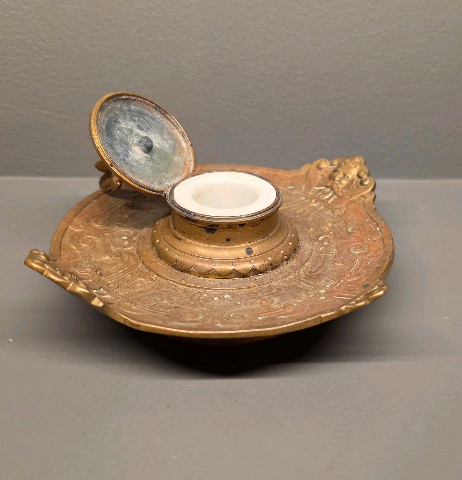 Antieke messing inktpot, Ophalen of Verzenden