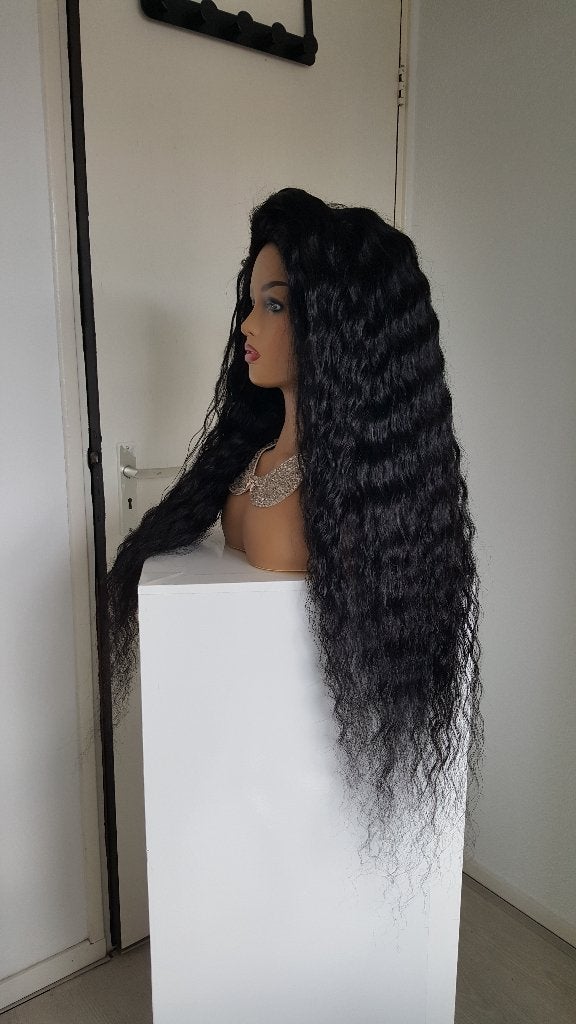 Haarstuk/Pruik - Deep Wavy - Echt Braziliaans haar - Zwart, Ophalen of Verzenden, Nieuw, Pruik of Haarverlenging