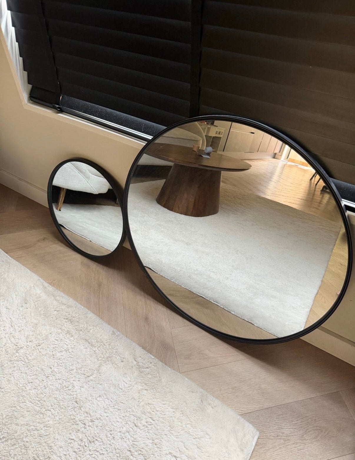 Set van 2 ronde spiegels - 40 cm en 70 cm diameter, Huis en Inrichting, Rond, Ophalen of Verzenden, Zo goed als nieuw, Minder dan 100 cm