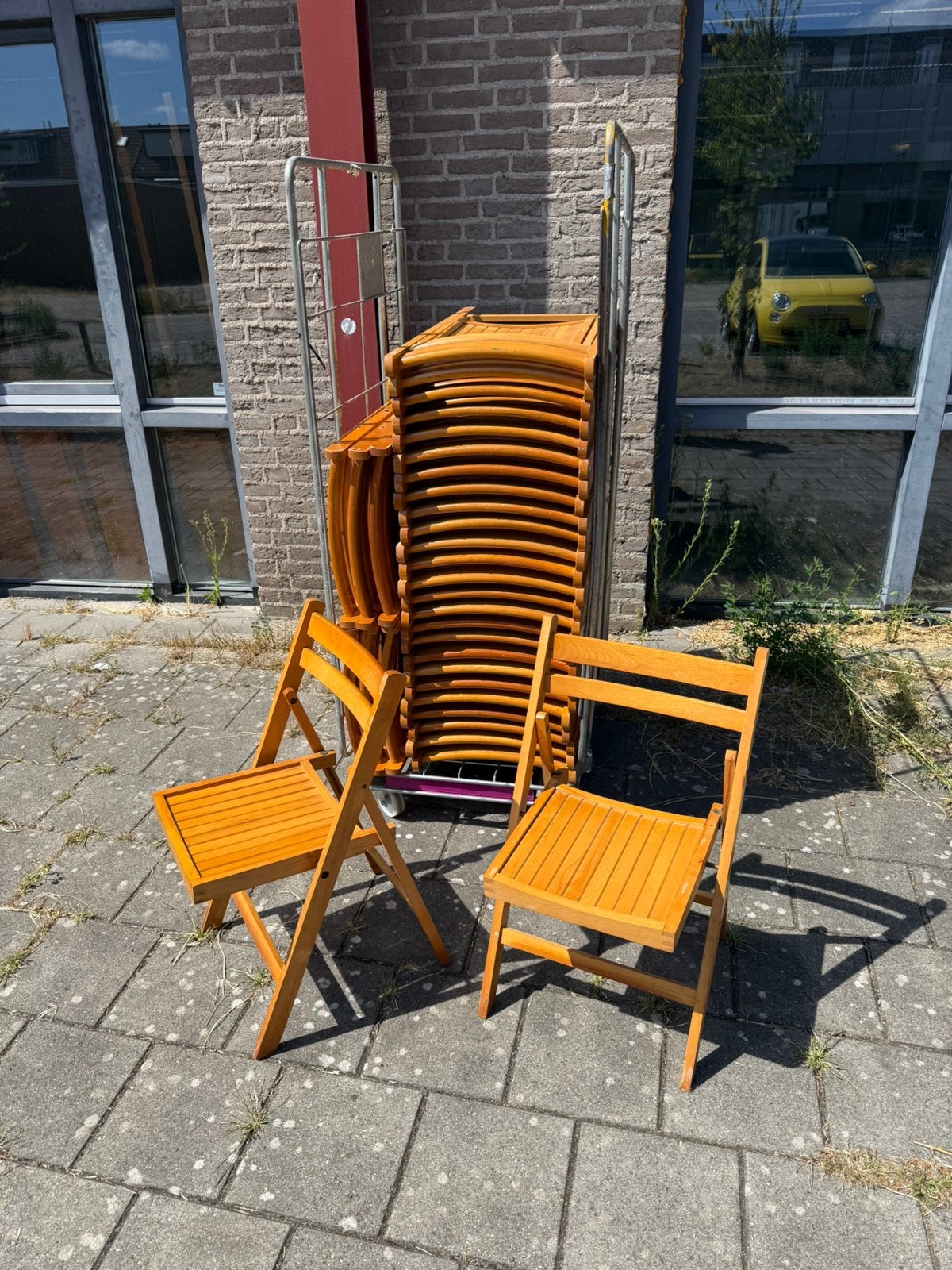 Partij van 33 vintage hardhouten klapstoelen, CTC ‘70, CTC, Ophalen of Verzenden, Zo goed als nieuw, Vijf, Zes of meer stoelen