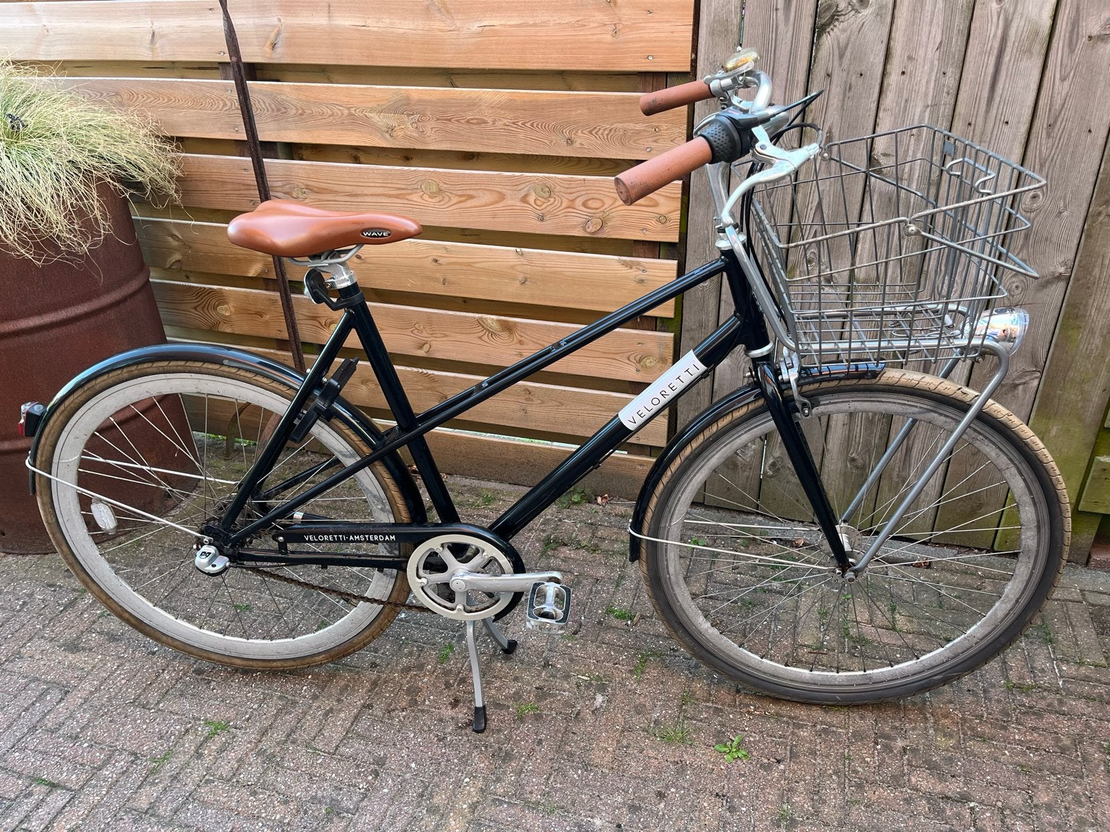 Zwarte Veloretti cafechaser met voordrager en mand, 2 zitjes, Gebruikt, Versnellingen, 50 tot 53 cm