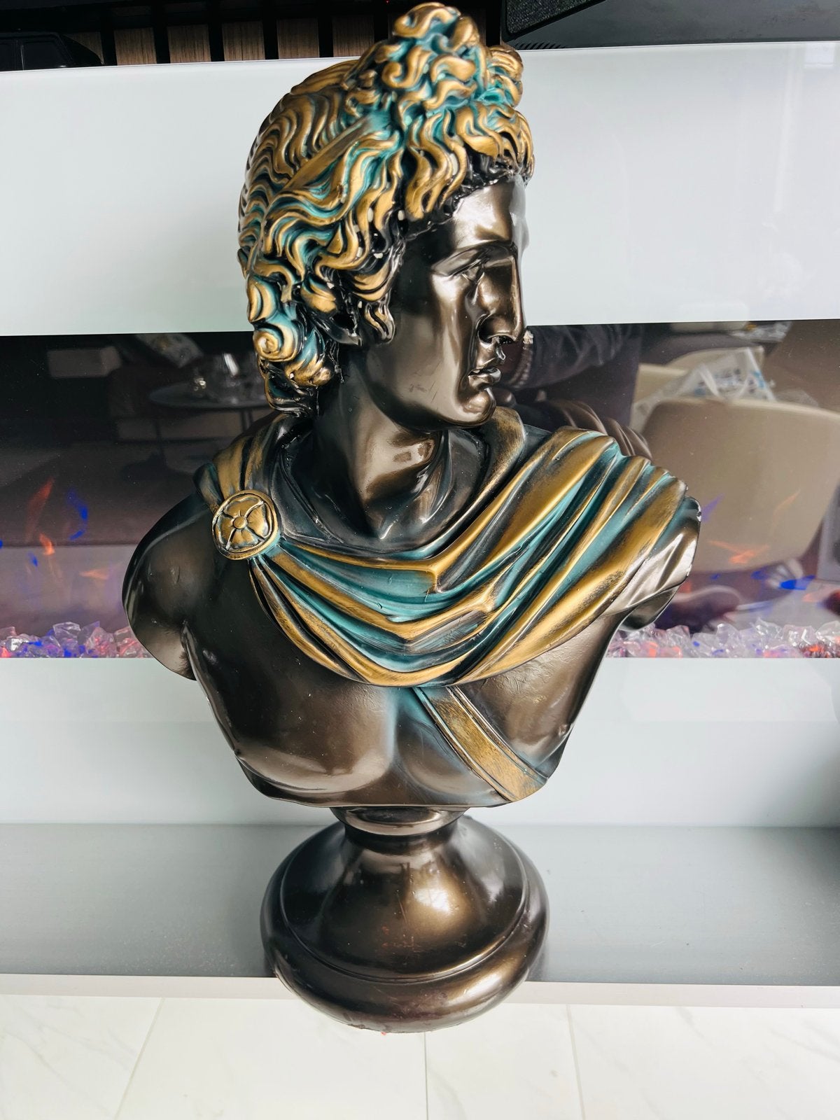 Bronzen Buste van Apollo - Klassieke Kunst, Antiek en Kunst, Buste, Ophalen of Verzenden, 20 - 50 cm, Meerkleurig
