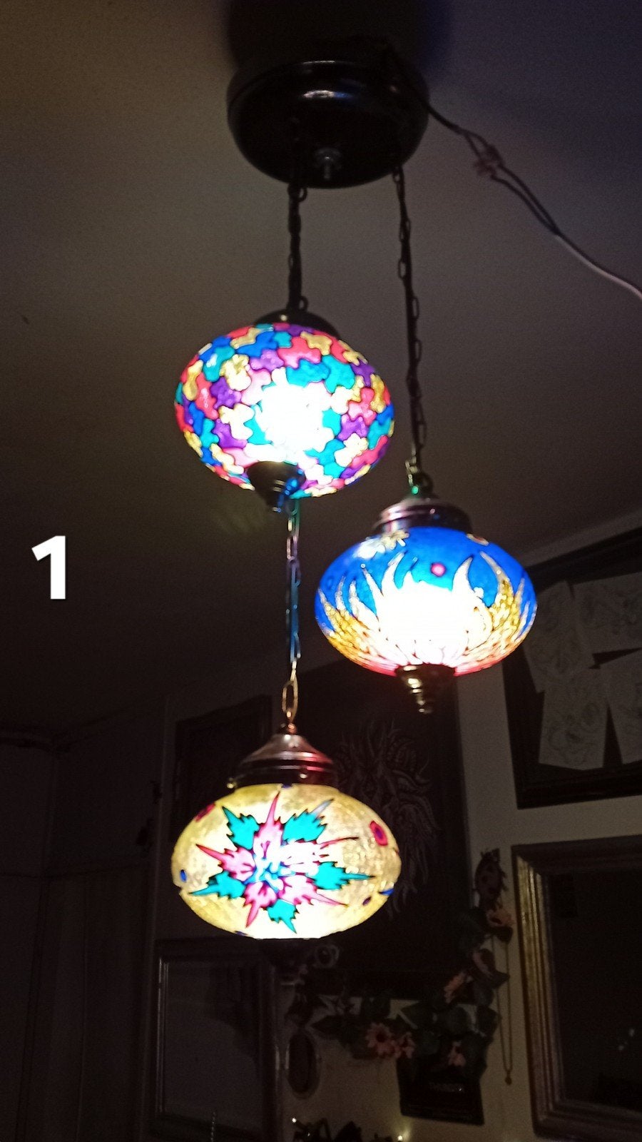 Mooie Oosterse Hanglampen - Set van 3, Ophalen, E14 (klein), Zo goed als nieuw, Glas