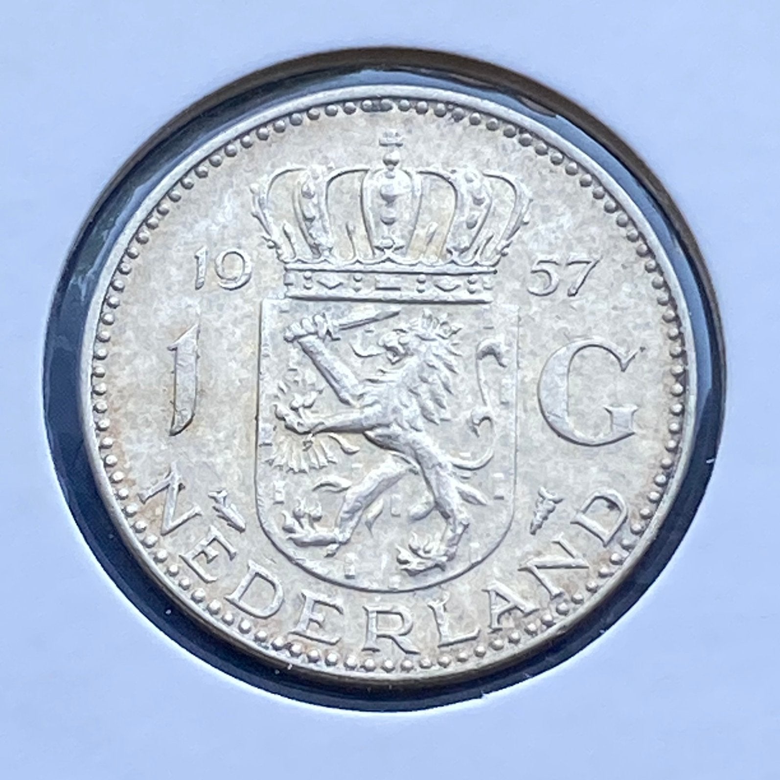 1 Gulden Zilver uit 1957 van Juliana, 1 gulden, Koningin Juliana, Verzenden, Zilver