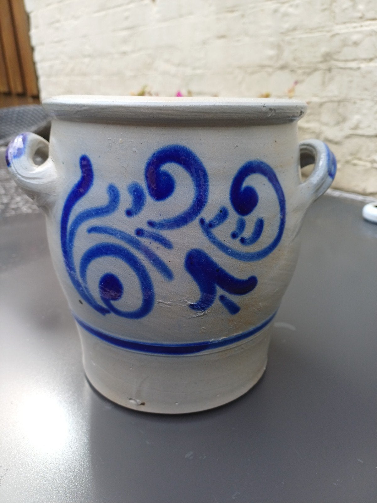 Keulse pot met blauwe decoratie, Ophalen of Verzenden