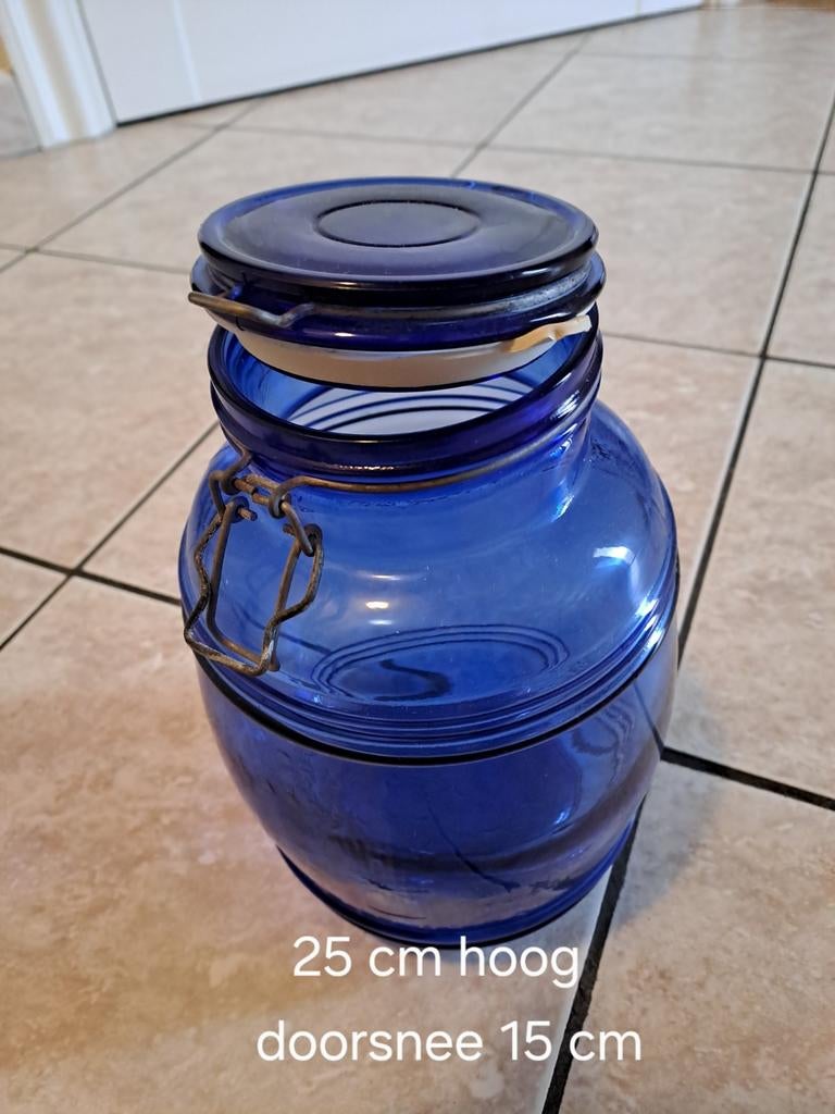 Vintage blauwe weckpot met beugelsluiting, Ophalen of Verzenden