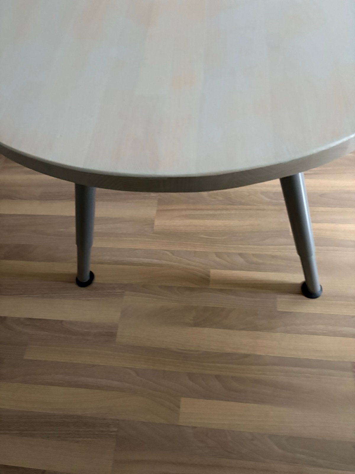 Tafel met rechte en ronde kant, grey wash houten blad, Ophalen, Gebruikt, 100 tot 150 cm, 50 tot 100 cm