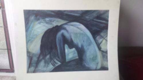 Orig. Janna Schaeffer acrylverf op papier figuratief naakt., Antiek en Kunst, Ophalen