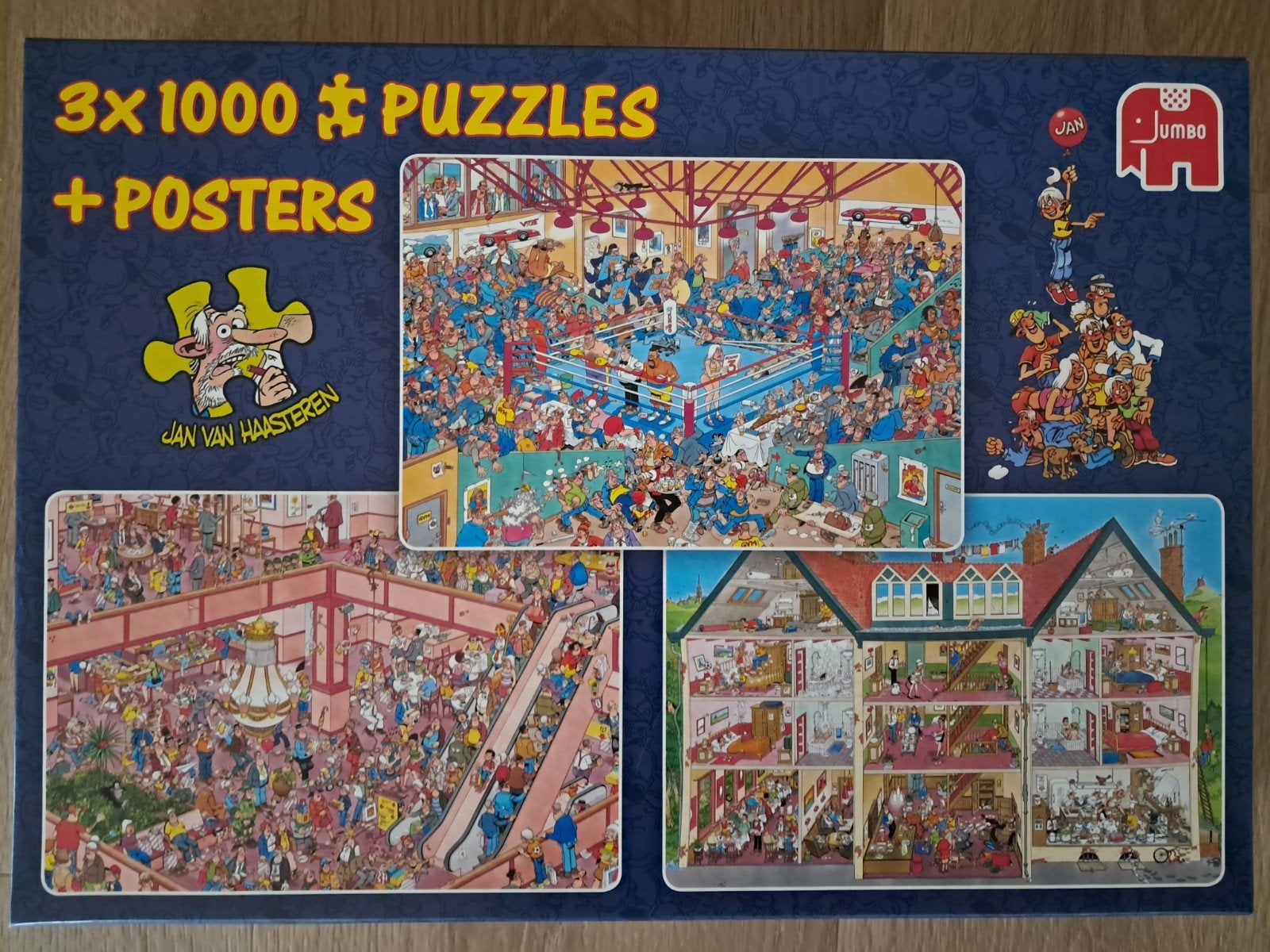 Jan van Haasteren puzzel 3 x 1000 stukjes, Hobby en Vrije tijd, Ophalen, 500 t/m 1500 stukjes, Zo goed als nieuw, Legpuzzel