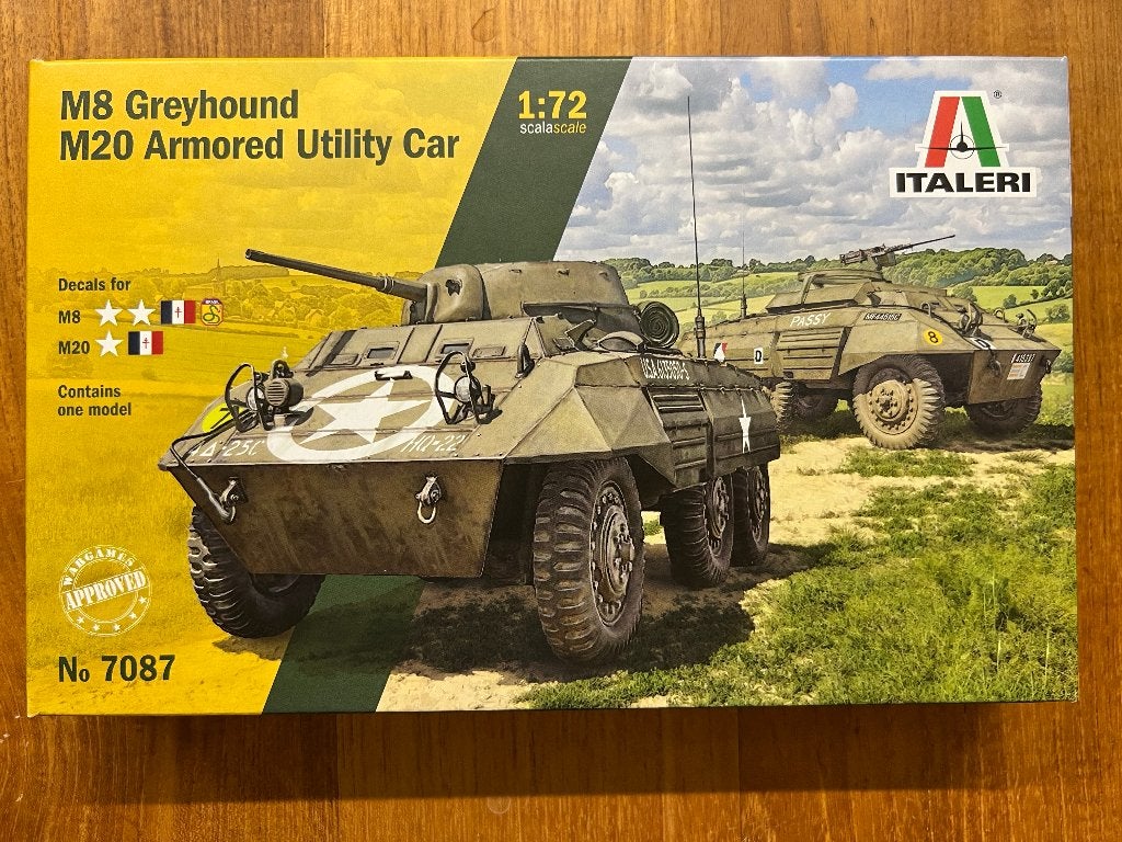Italeri M8 Greyhound / M20 Armored Utility Car 1:72 - 7087, 1:50 of kleiner, Nieuw, Ophalen of Verzenden, Italeri