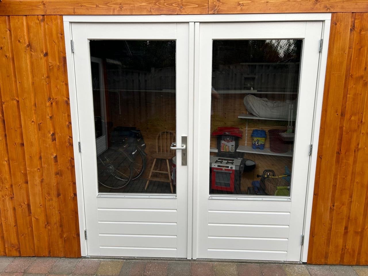 Dubbele tuindeur naar buiten draaiend, Ophalen, 120 cm of meer, 200 tot 215 cm, Glas