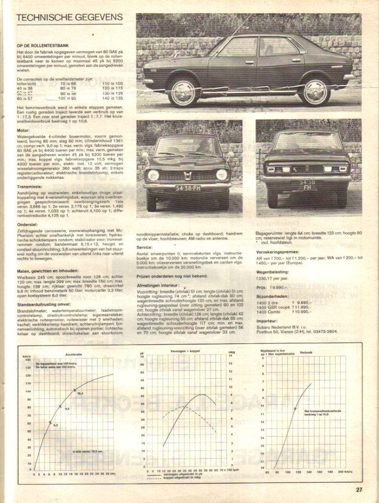Autovisie test Subaru 1400 Augustus 1972, Boeken, Ophalen of Verzenden, Gelezen, Algemeen