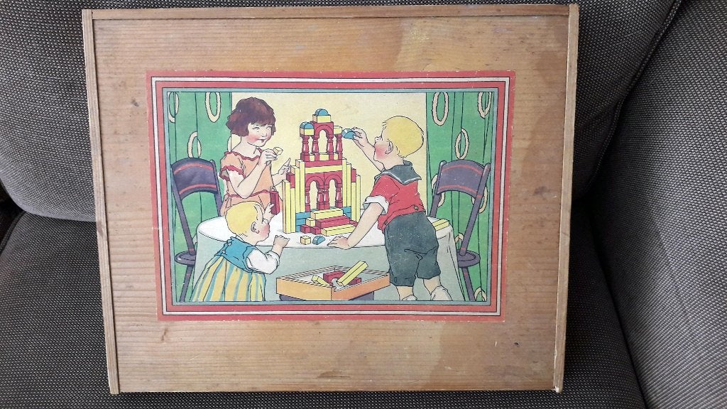 HOUTEN BOUWDOOS JAREN 50, Antiek en Kunst, Antiek | Speelgoed, Ophalen of Verzenden