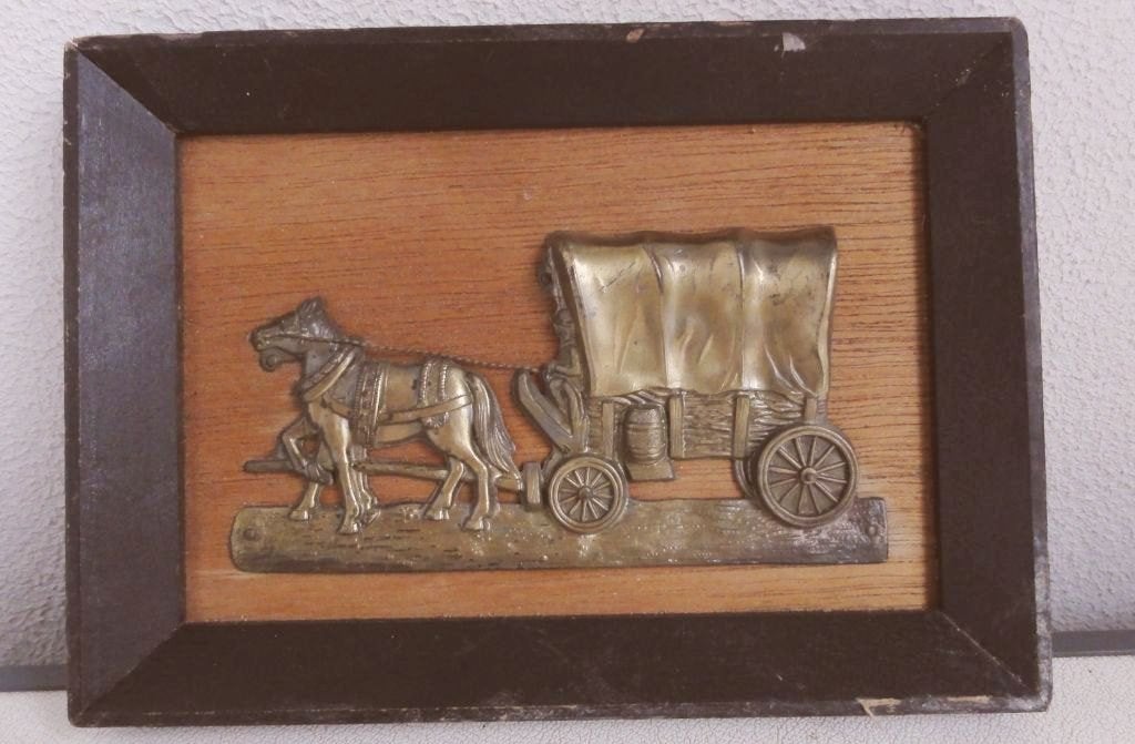 Paarden die een huifkar trekken in koper uitgewerkt, Ophalen of Verzenden
