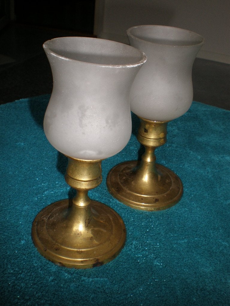 2 koperen kandelaars met glazen kelkje hoogte met glas 15 cm, Ophalen of Verzenden, Gebruikt, Metaal, Waxinelichthouder
