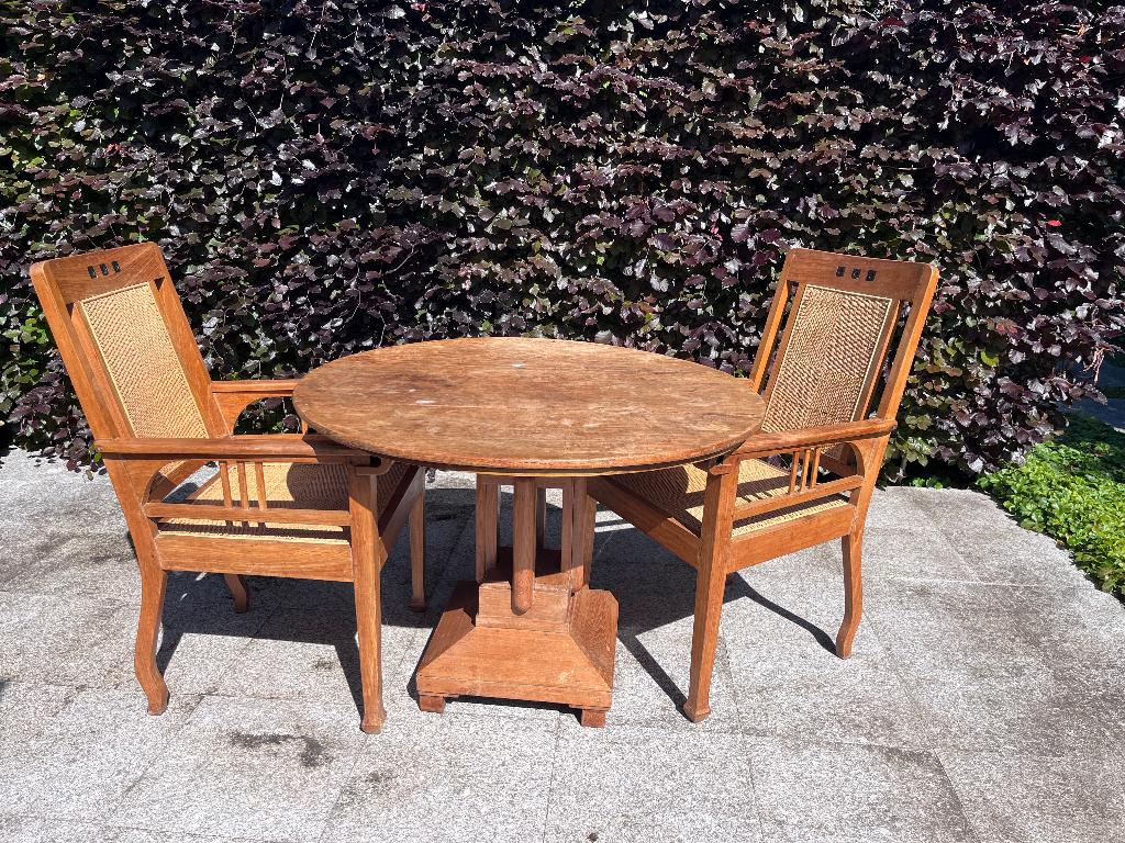 Teakhouten set tafel en twee stoelen, Ophalen