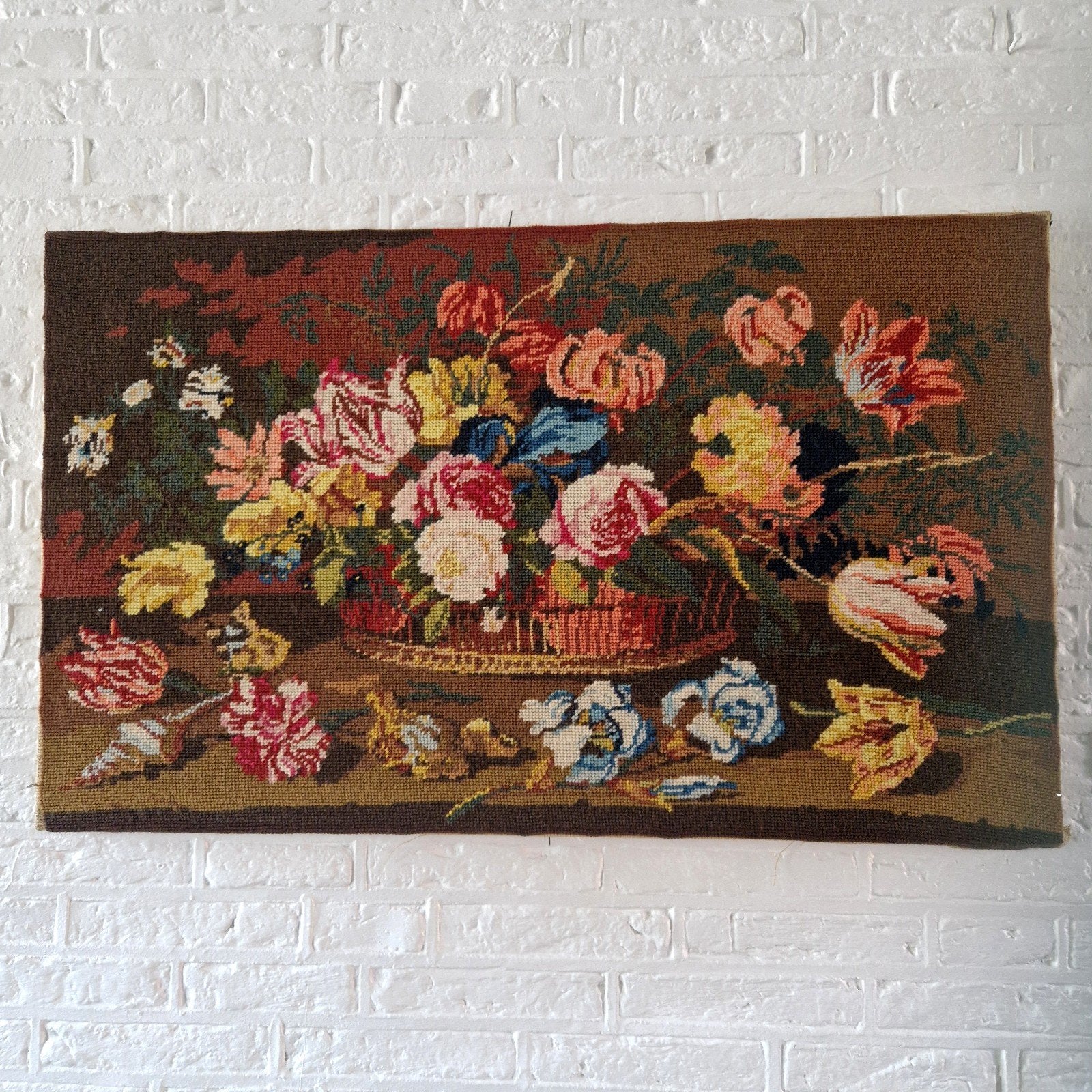 geborduurd bloemen schilderij, Antiek en Kunst, Ophalen