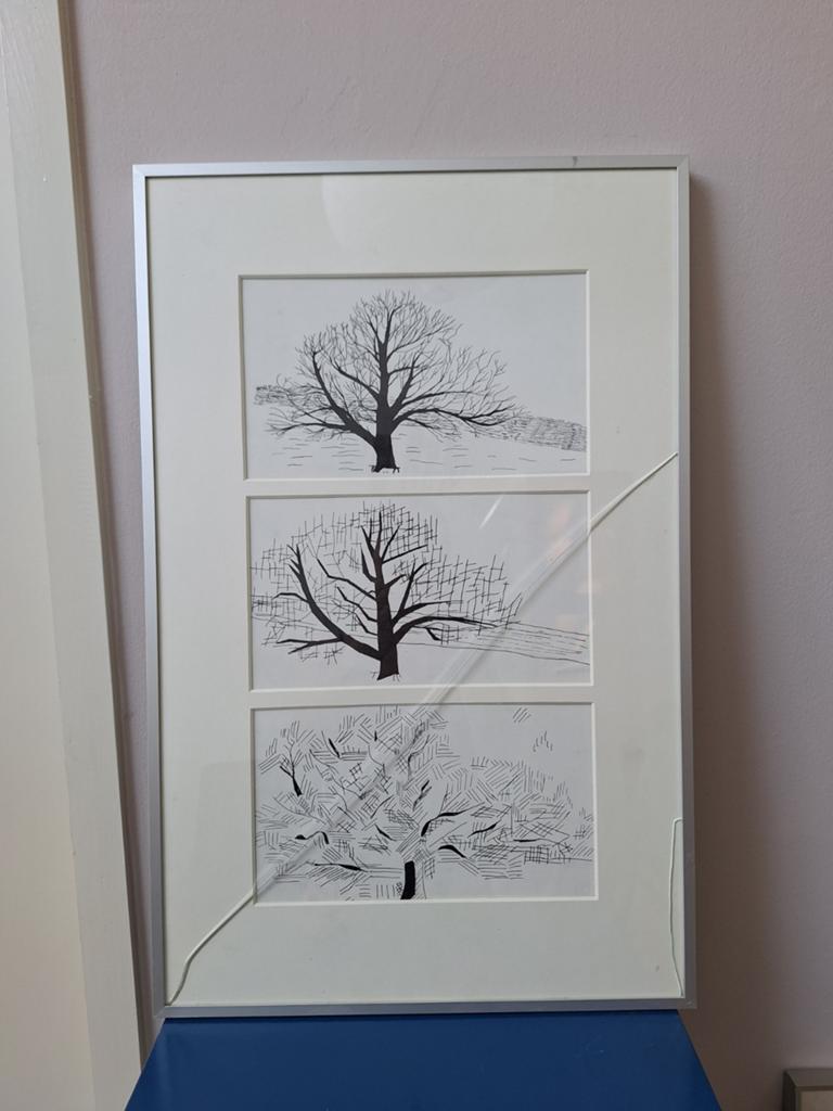 Ingelijste tekening bomen 3 seizoenen (R. Walberg), Antiek en Kunst, Ophalen